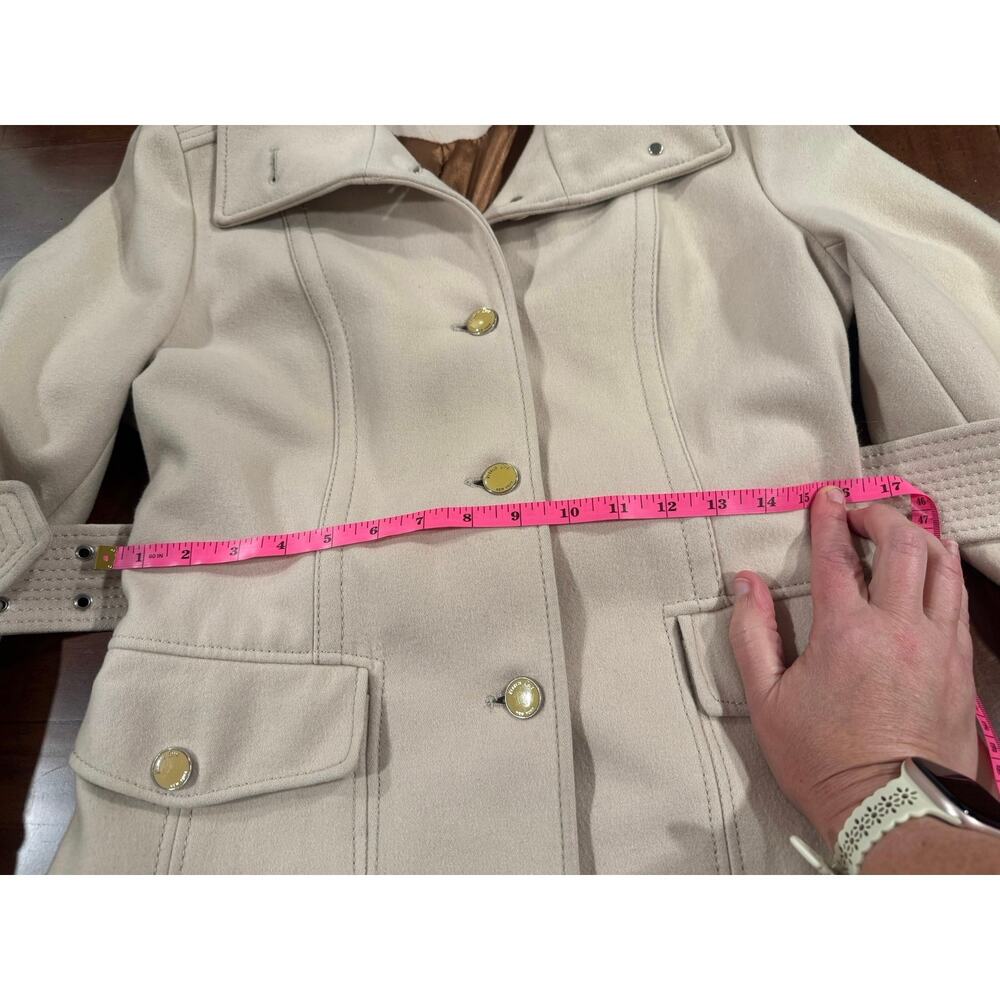 Kenneth Cole New York Wool Blend Belted Coat Women’s Size 8 Cream Peacoat - Picture 11 of 15